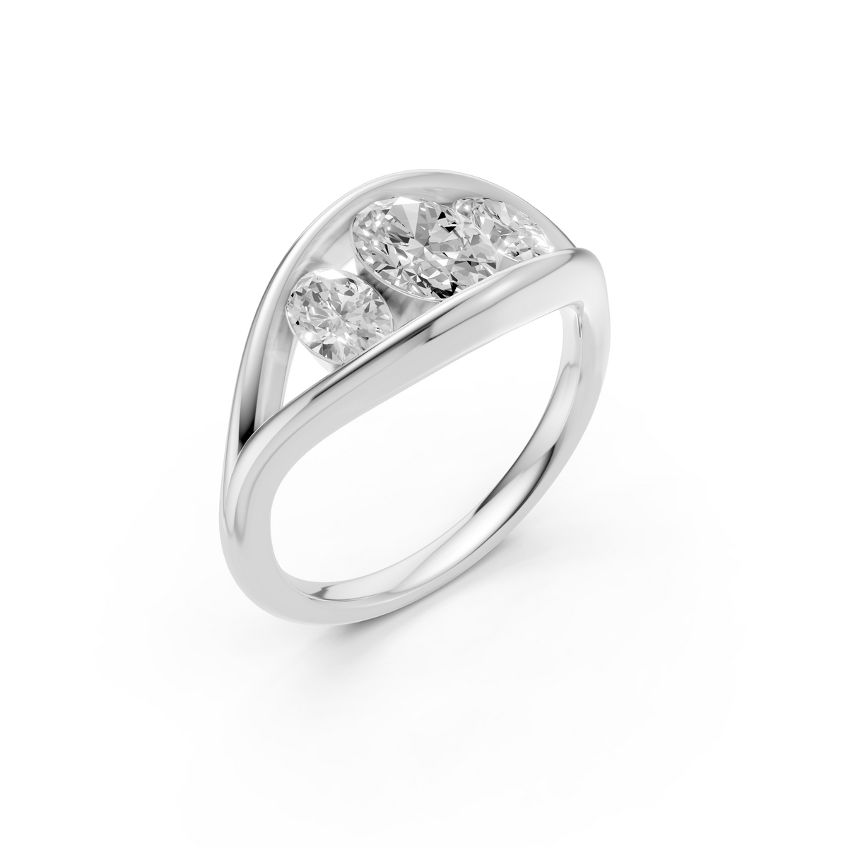 Elara Oval Cut Diamond Three Stone Engagement Ring