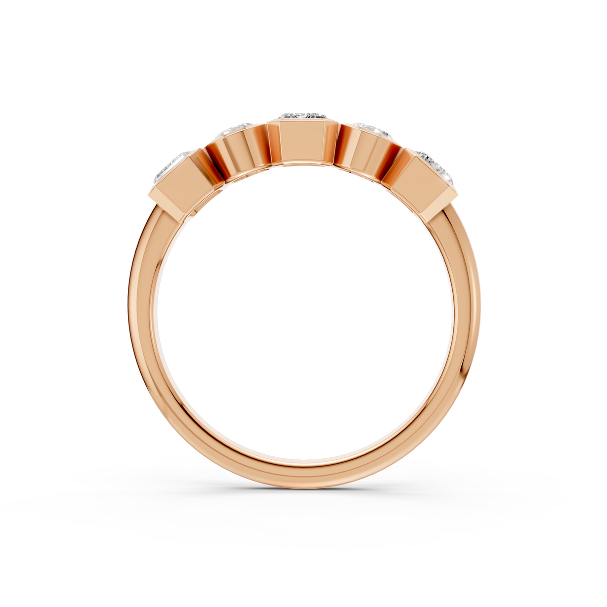 Elara Emerald Cut & Oval Diamond Band, Geometric Bezel Set Five Stone Ring