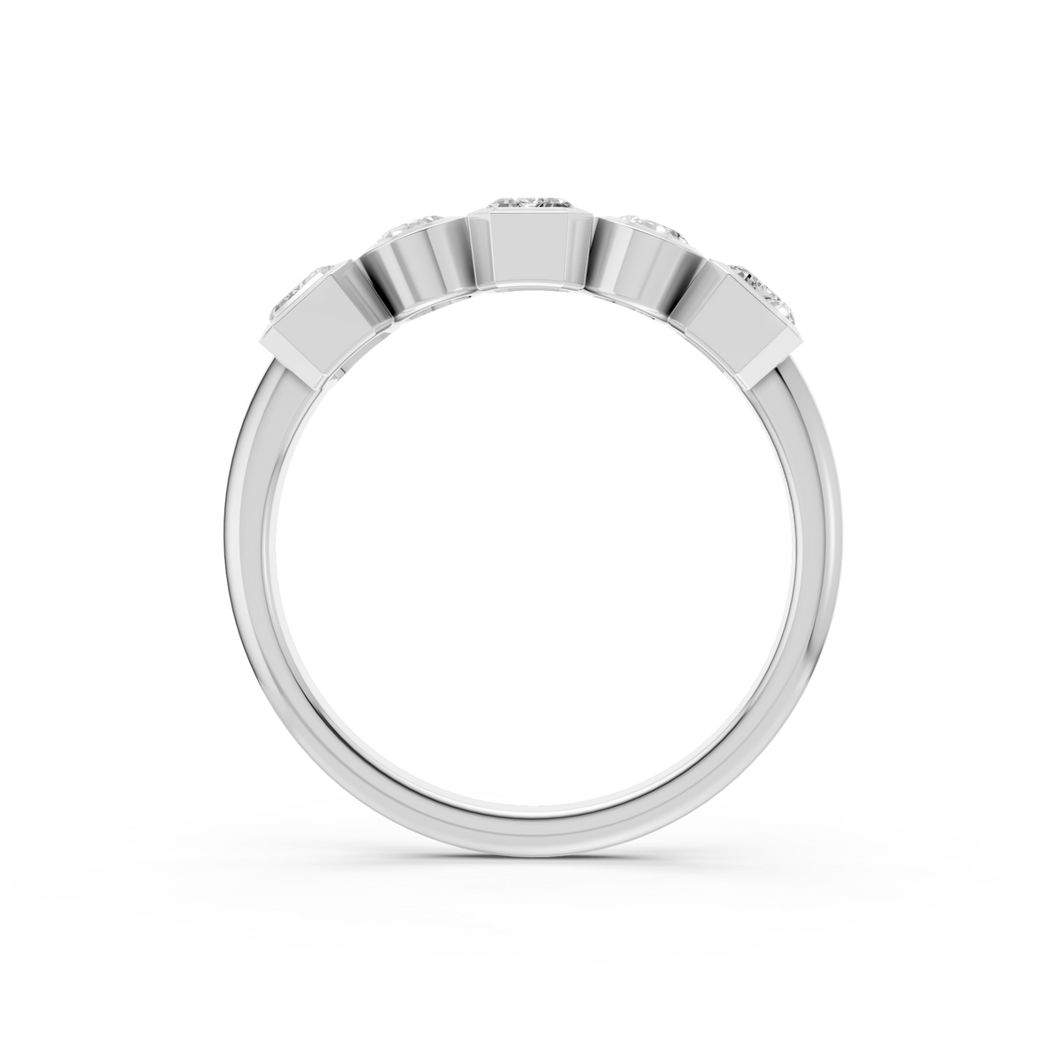 Elara Emerald Cut & Oval Diamond Band, Geometric Bezel Set Five Stone Ring