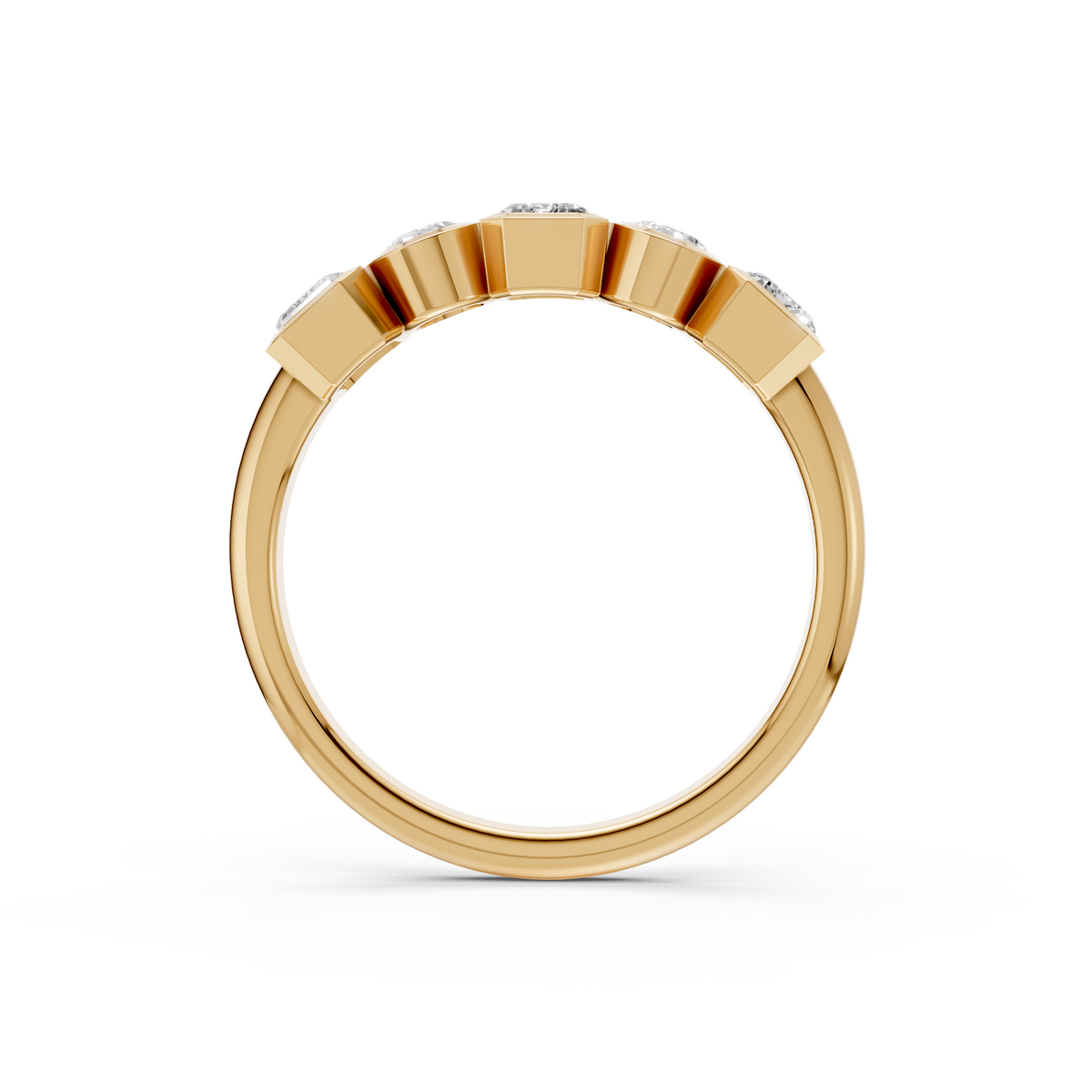 Elara Emerald Cut & Oval Diamond Band, Geometric Bezel Set Five Stone Ring