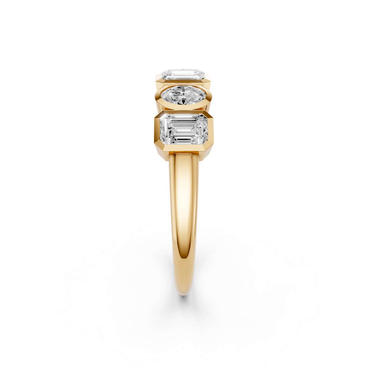 Elara Emerald Cut & Oval Diamond Band, Geometric Bezel Set Five Stone Ring