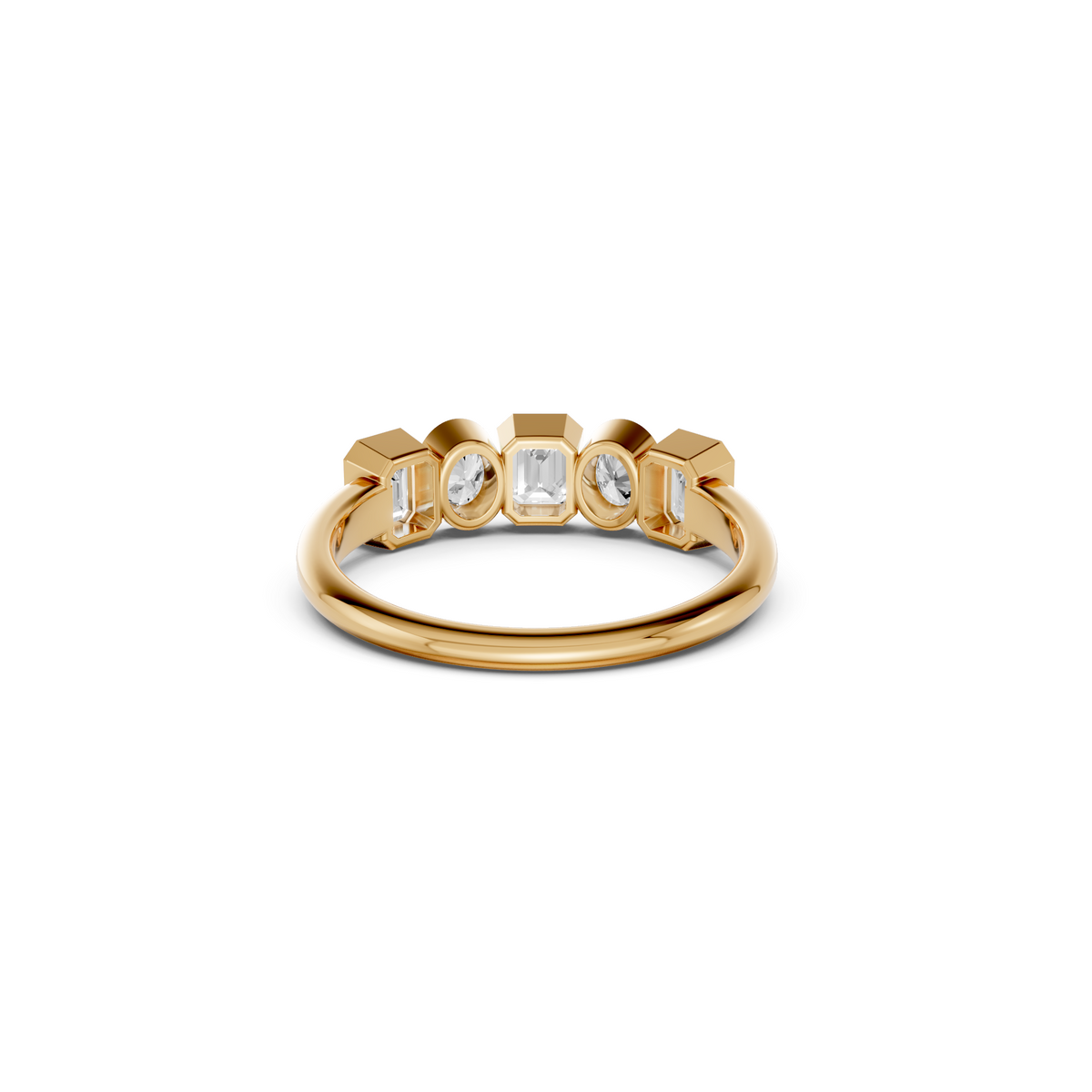 Elara Emerald Cut & Oval Diamond Band, Geometric Bezel Set Five Stone Ring
