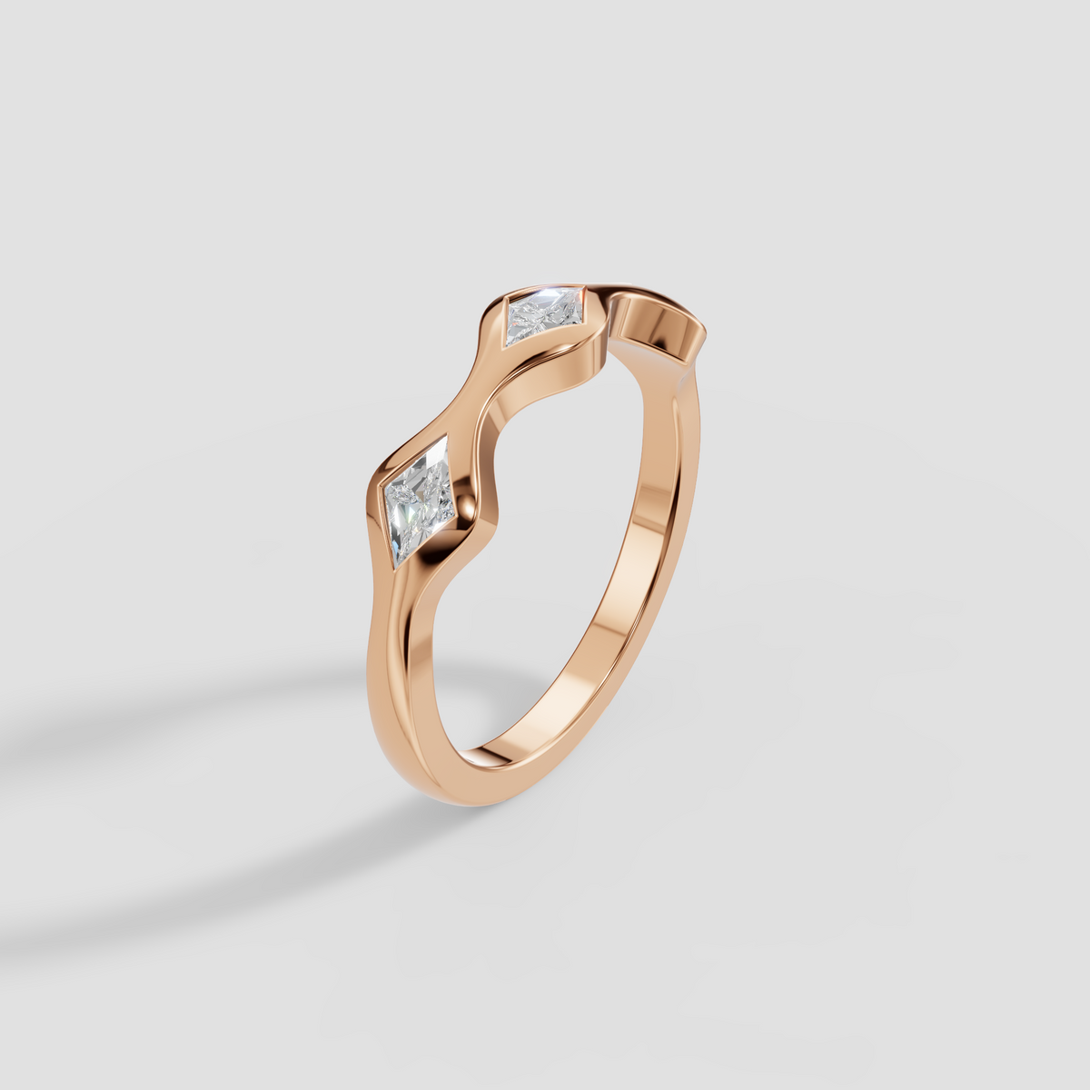Kite Cut Diamond Wave Band Ring in 14K Yellow Gold