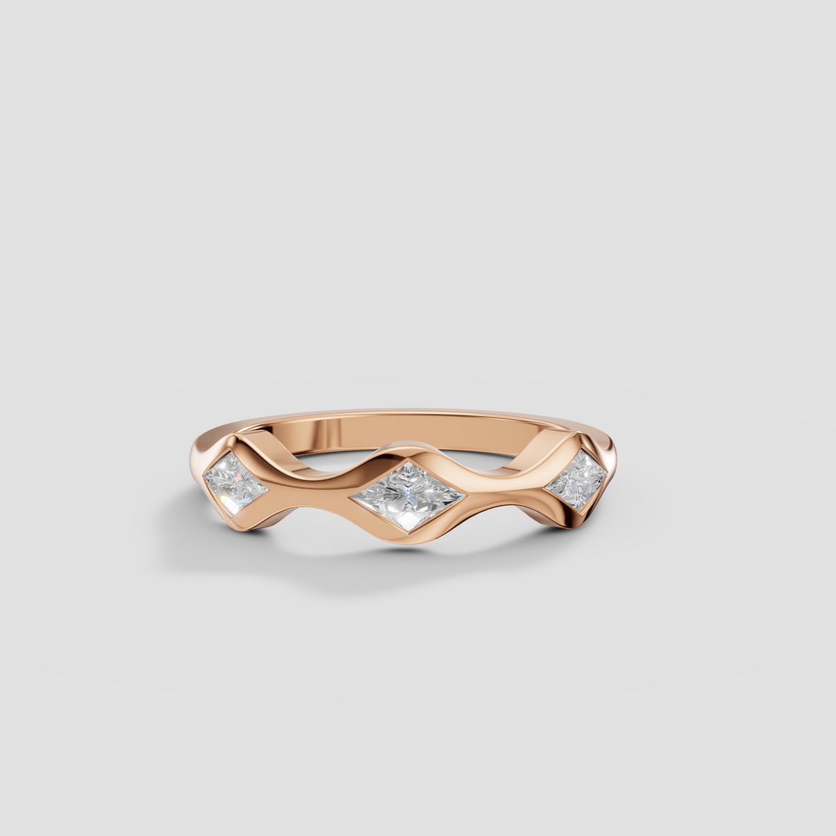 Kite Cut Diamond Wave Band Ring in 14K Yellow Gold