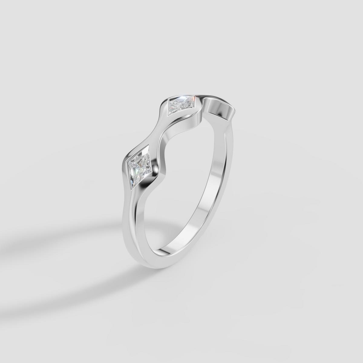 Kite Cut Diamond Wave Band Ring in 14K Yellow Gold