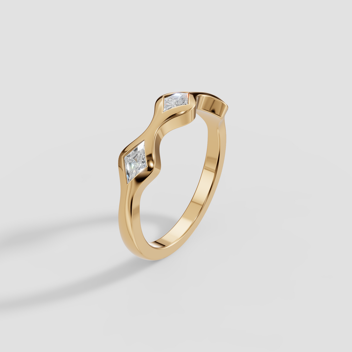 Kite Cut Diamond Wave Band Ring in 14K Yellow Gold