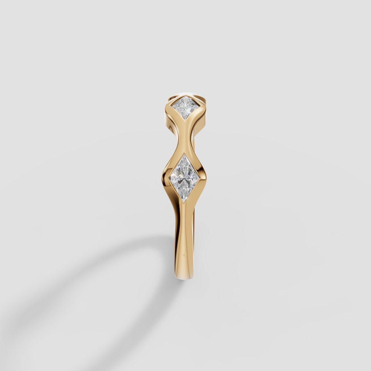 Kite Cut Diamond Wave Band Ring in 14K Yellow Gold