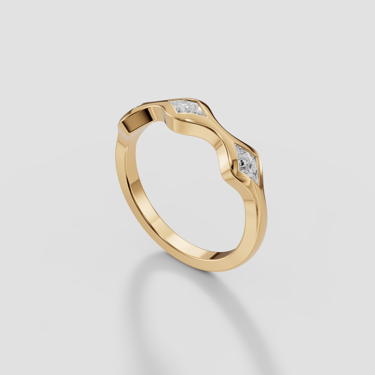 Kite Cut Diamond Wave Band Ring in 14K Yellow Gold