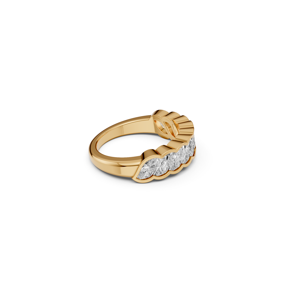 Celeste 3 Carat Flame Cut Diamond Half Eternity Band in Gold