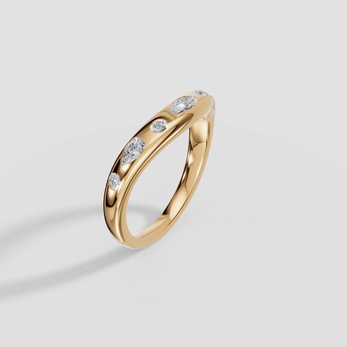 Princess & Oval Diamond Geometric Band in 14K Yellow Gold