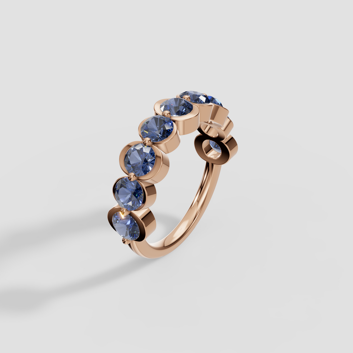 Oceana Round Blue Diamond Half Bezel Half Eternity Wedding Band in 14K Gold