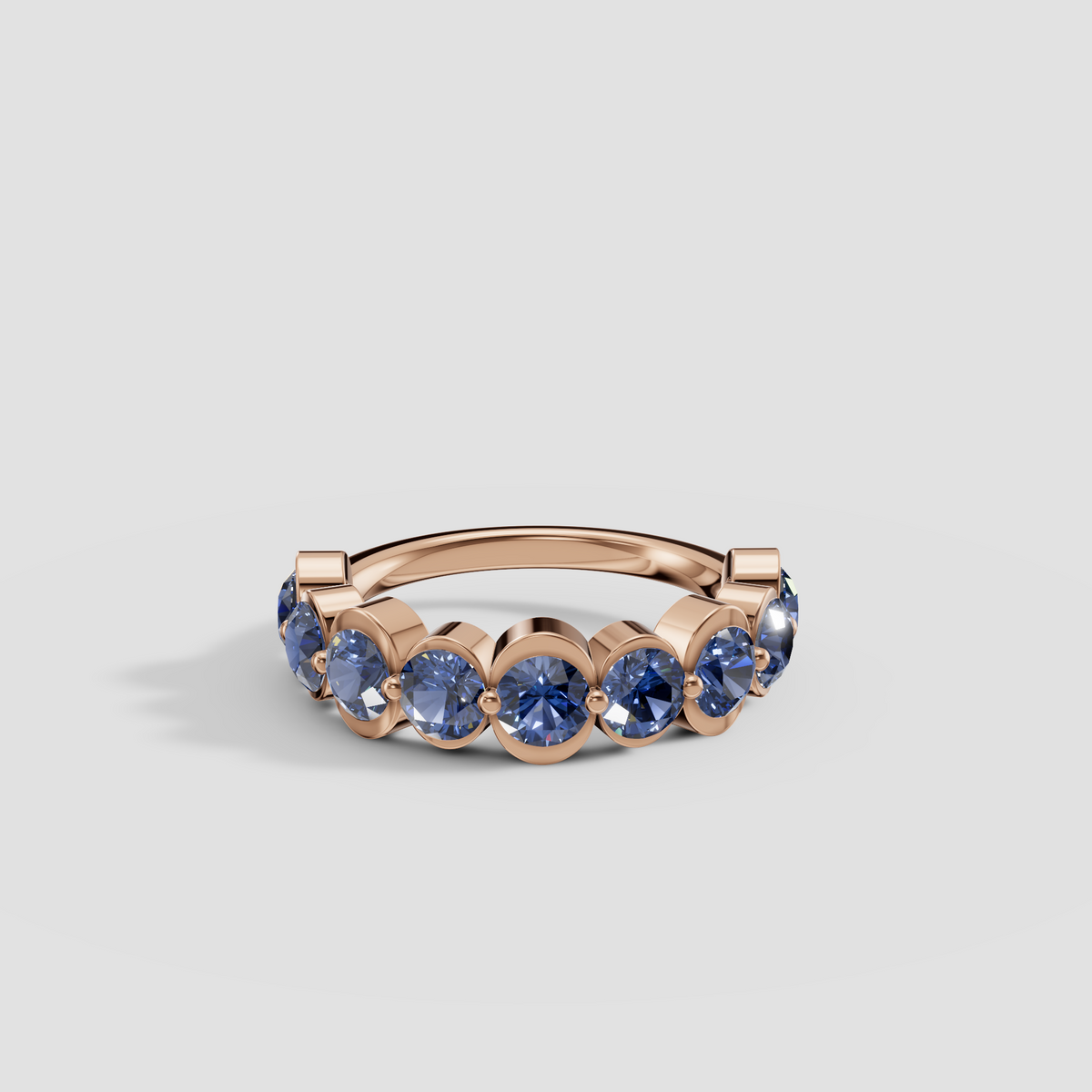 Oceana Round Blue Diamond Half Bezel Half Eternity Wedding Band in 14K Gold