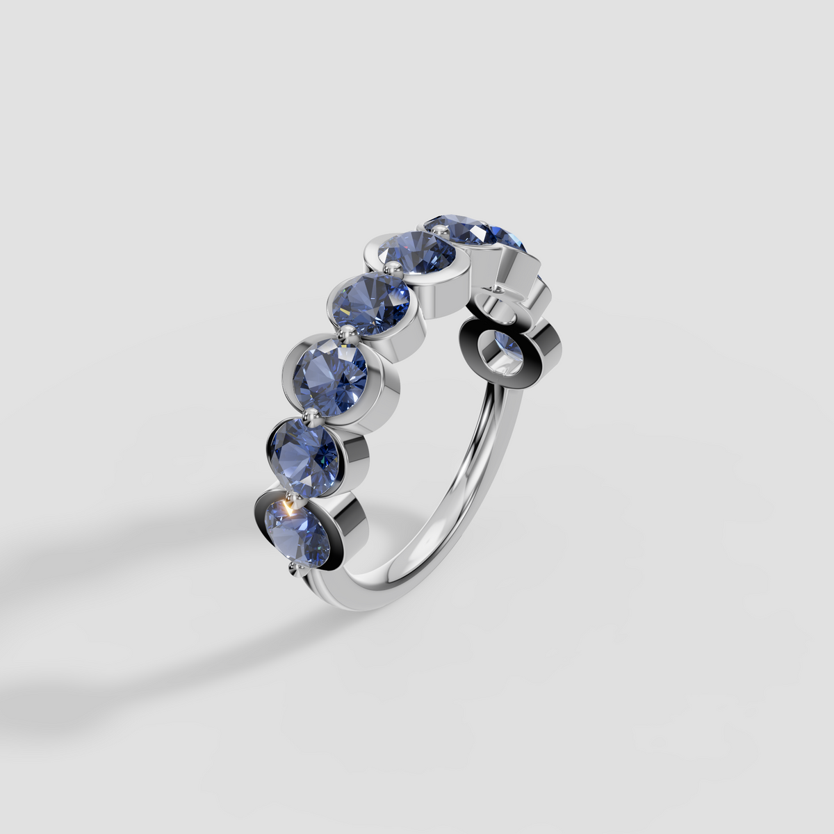 Oceana Round Blue Diamond Half Bezel Half Eternity Wedding Band in 14K Gold