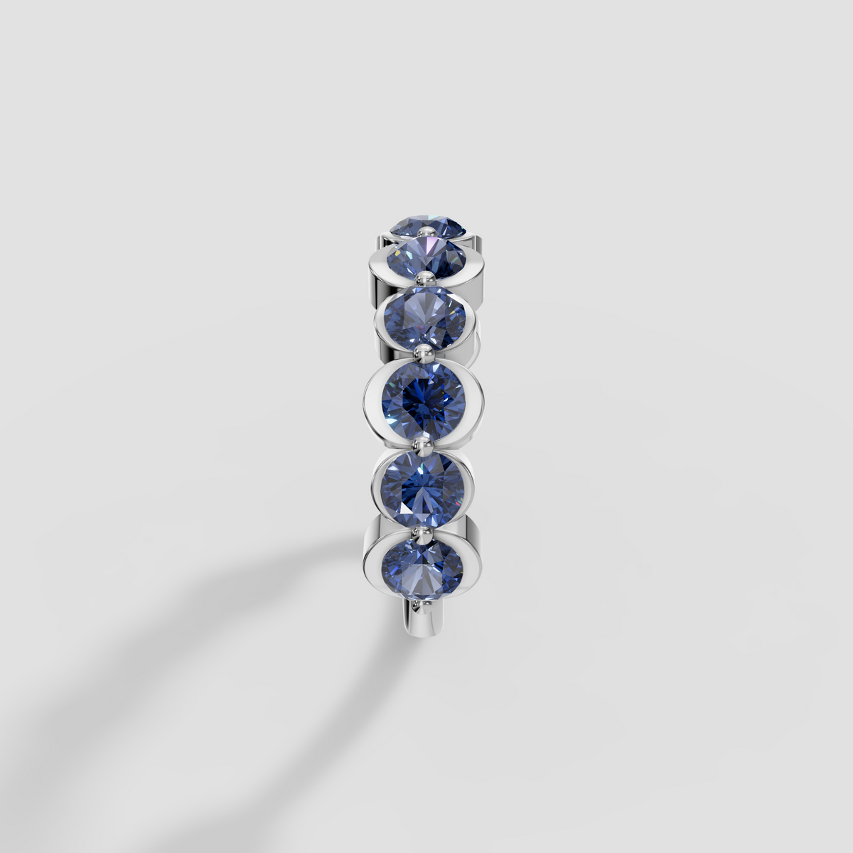 Oceana Round Blue Diamond Half Bezel Half Eternity Wedding Band in 14K Gold