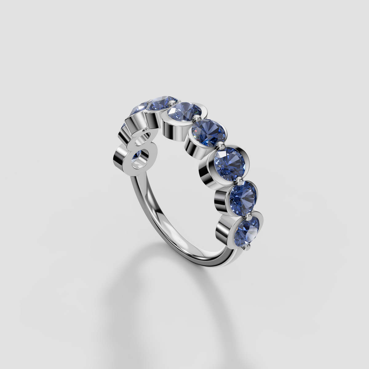 Oceana Round Blue Diamond Half Bezel Half Eternity Wedding Band in 14K Gold