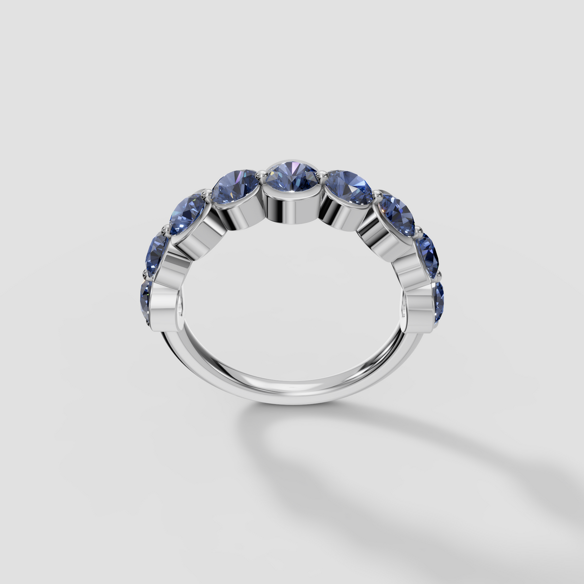 Oceana Round Blue Diamond Half Bezel Half Eternity Wedding Band in 14K Gold