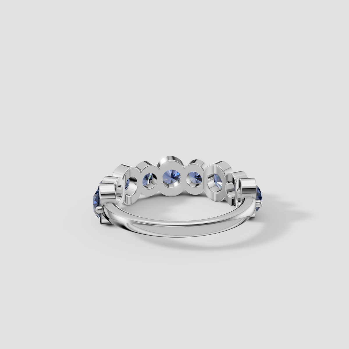Oceana Round Blue Diamond Half Bezel Half Eternity Wedding Band in 14K Gold