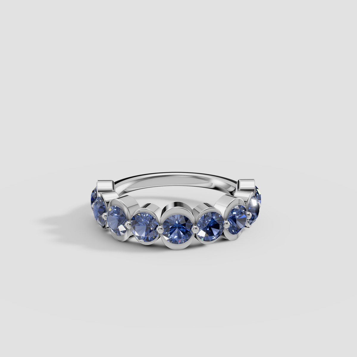 Oceana Round Blue Diamond Half Bezel Half Eternity Wedding Band in 14K Gold