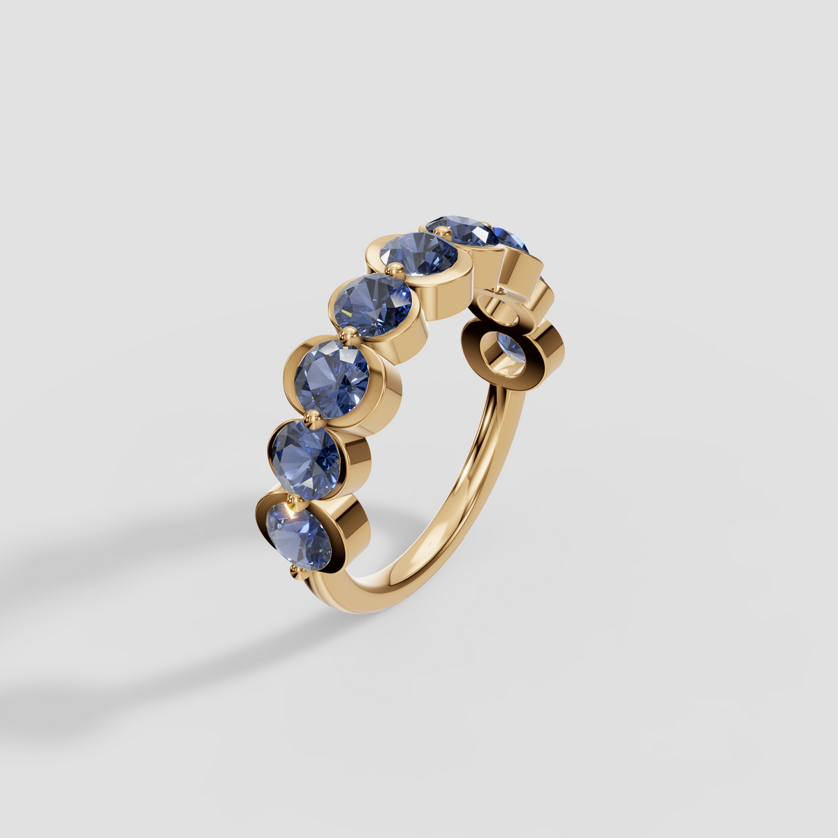 Oceana Round Blue Diamond Half Bezel Half Eternity Wedding Band in 14K Gold