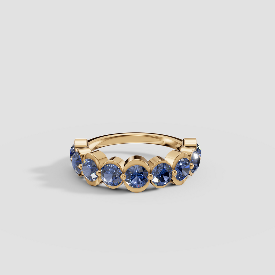 Oceana Round Blue Diamond Half Bezel Half Eternity Wedding Band in 14K Gold