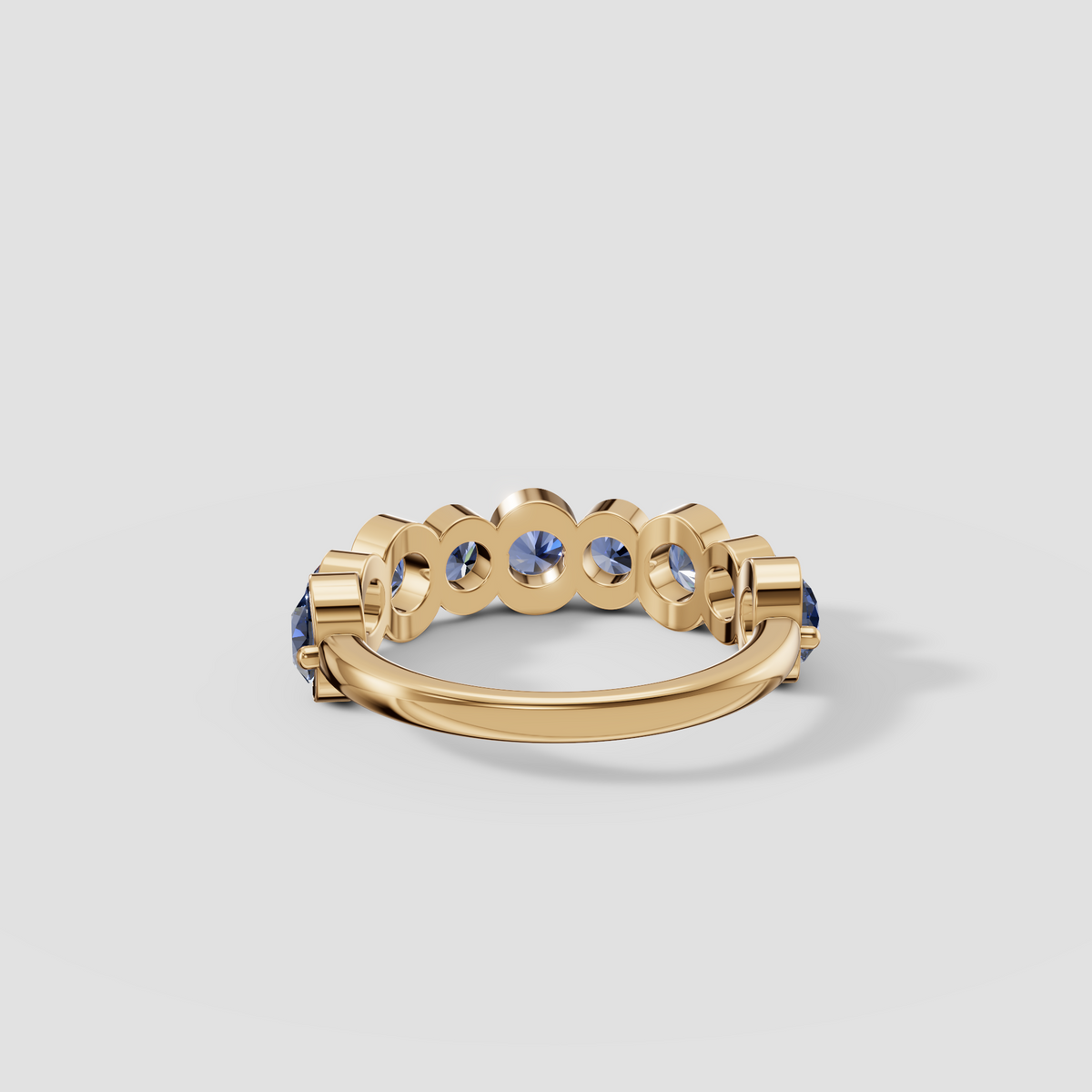 Oceana Round Blue Diamond Half Bezel Half Eternity Wedding Band in 14K Gold