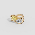 Yellow and White Pear Diamond Toi et Moi Wave Ring in 14K Gold