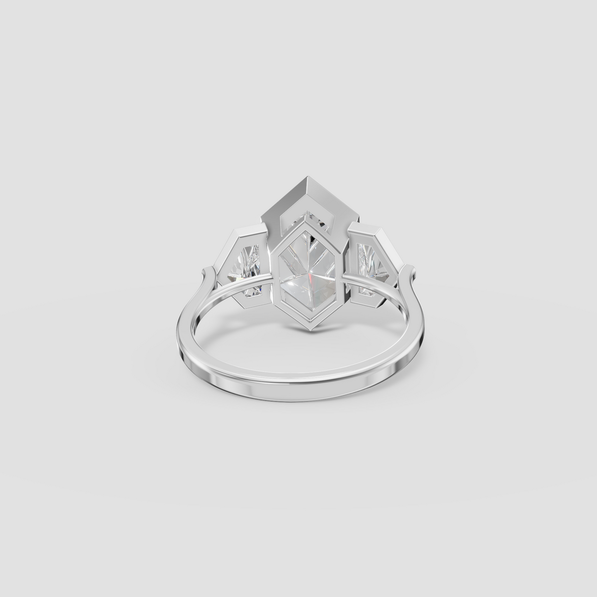 Geometric Three-Stone Dutch Marquise and Cadillac Diamond Engagement Ring