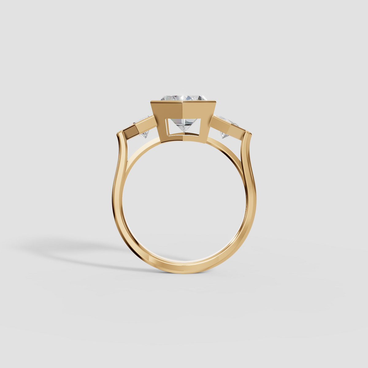 Geometric Three-Stone Dutch Marquise and Cadillac Diamond Engagement Ring
