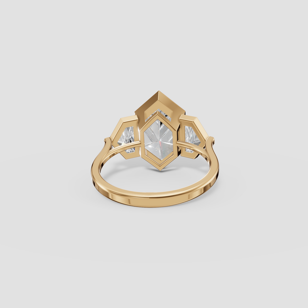 Geometric Three-Stone Dutch Marquise and Cadillac Diamond Engagement Ring