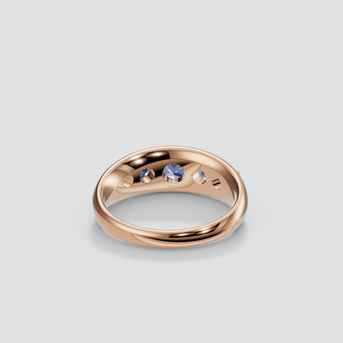 Round Blue and Pink Diamond Five Stone Dome Ring in 14K Gold