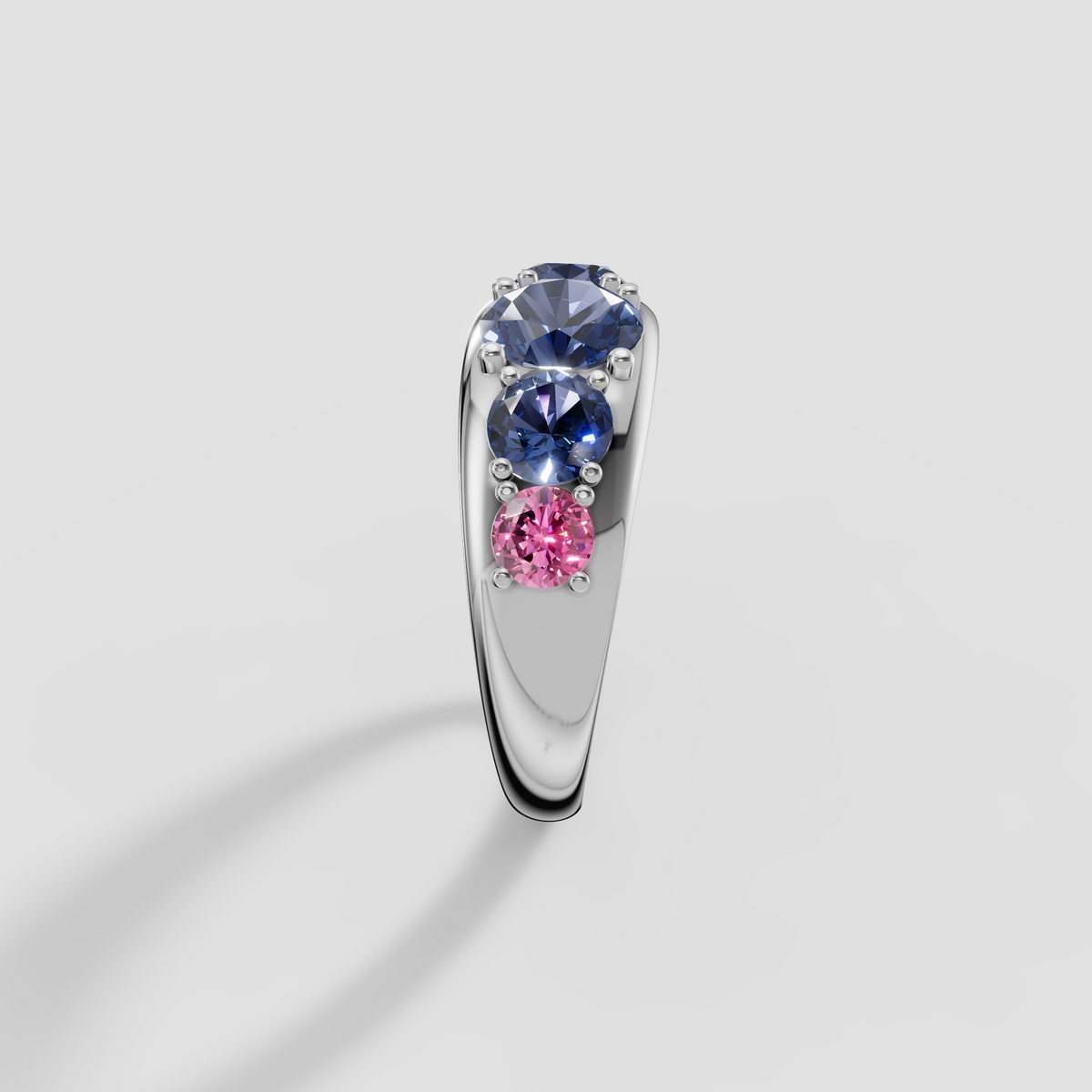 Round Blue and Pink Diamond Five Stone Dome Ring in 14K Gold