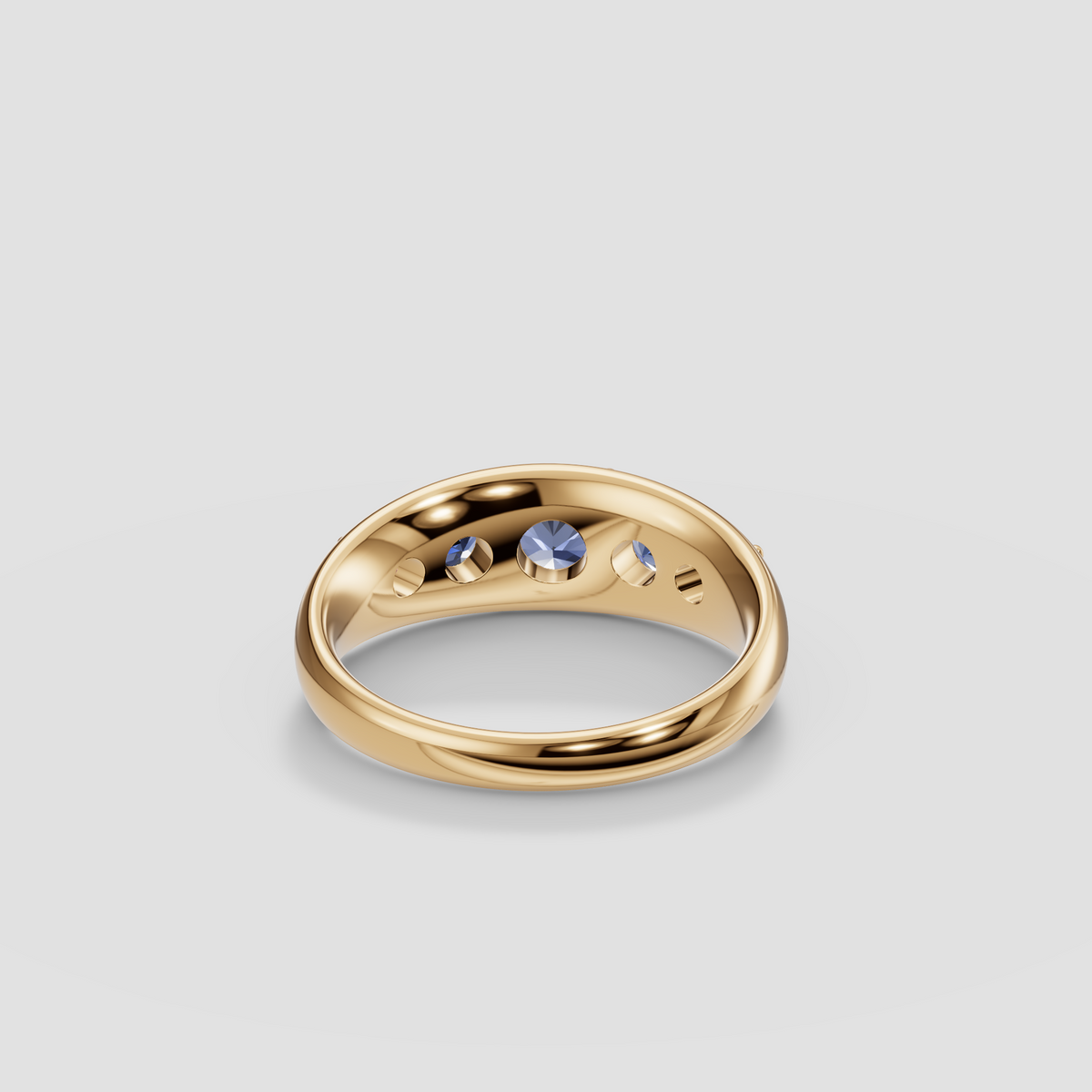 Round Blue and Pink Diamond Five Stone Dome Ring in 14K Gold