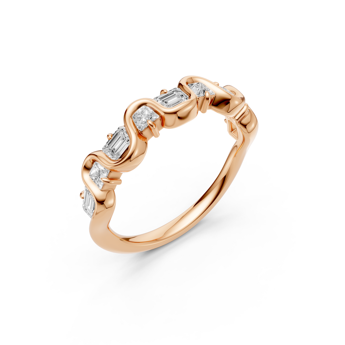Nova Princess & Emerald Cut Diamond Stackable Band in Gold