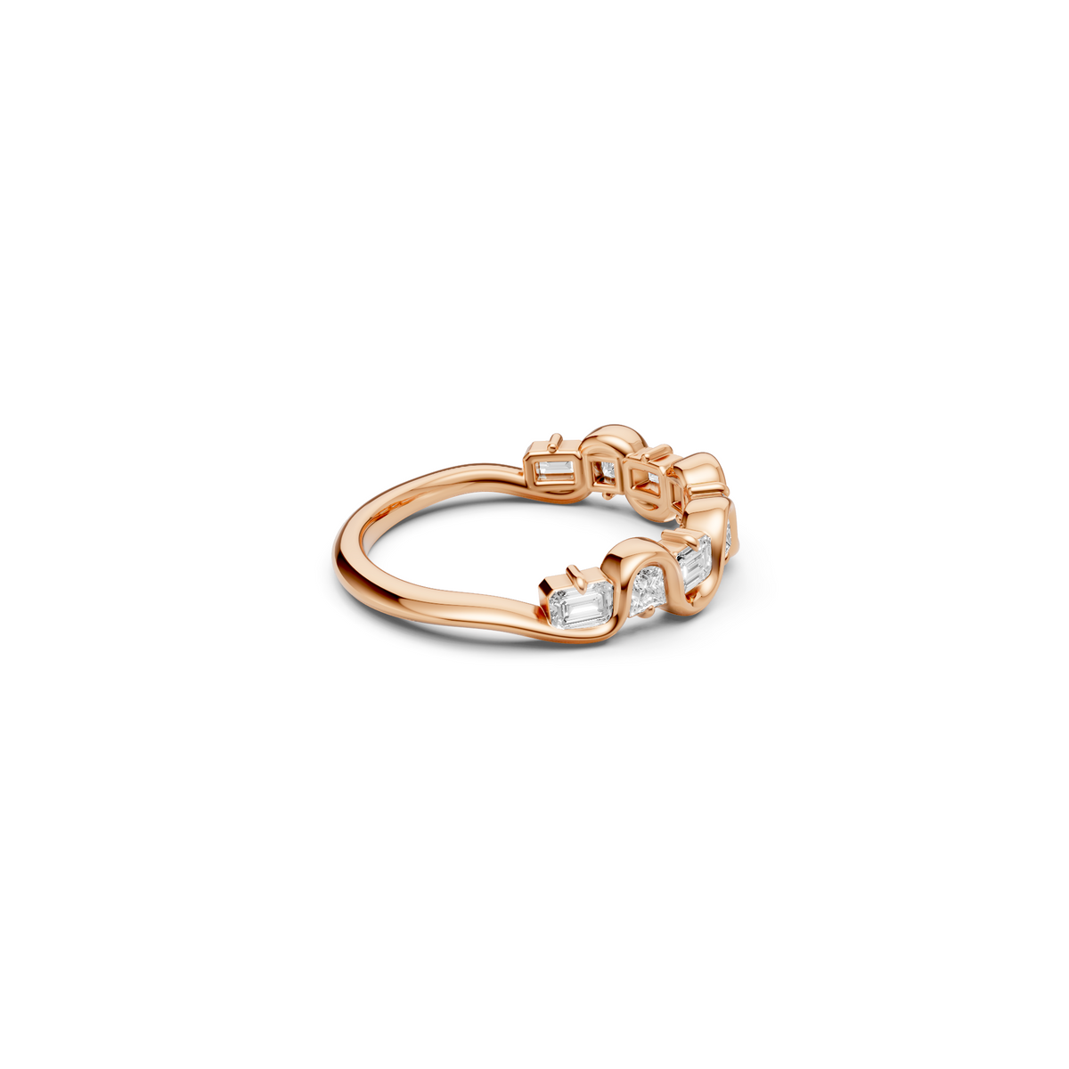 Nova Princess & Emerald Cut Diamond Stackable Band in Gold