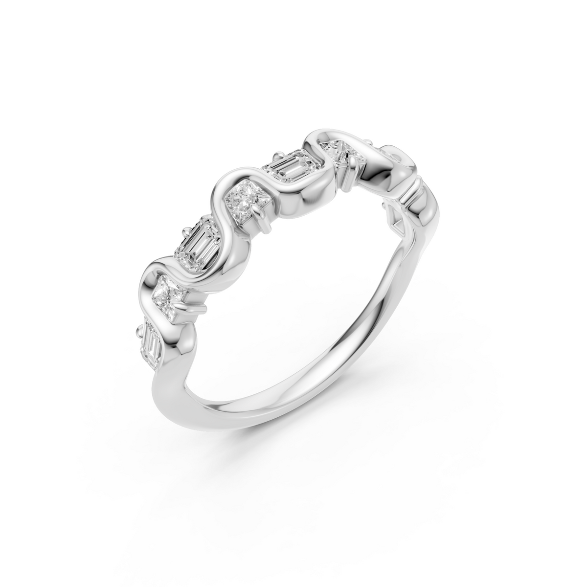 Nova Princess & Emerald Cut Diamond Stackable Band in Gold
