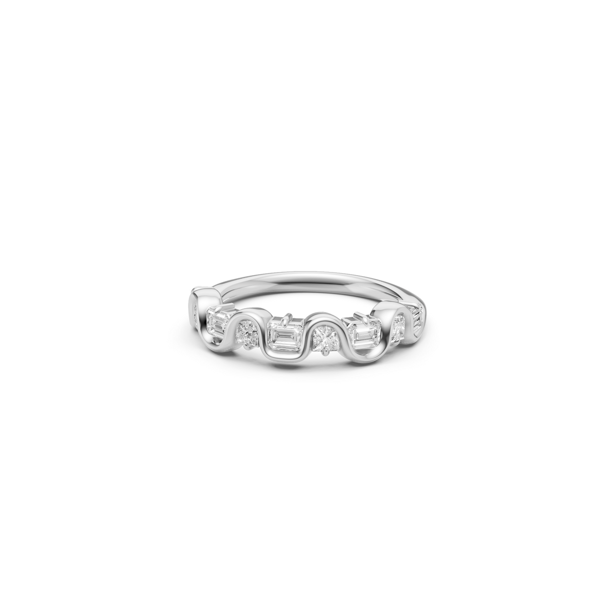 Nova Princess & Emerald Cut Diamond Stackable Band in Gold