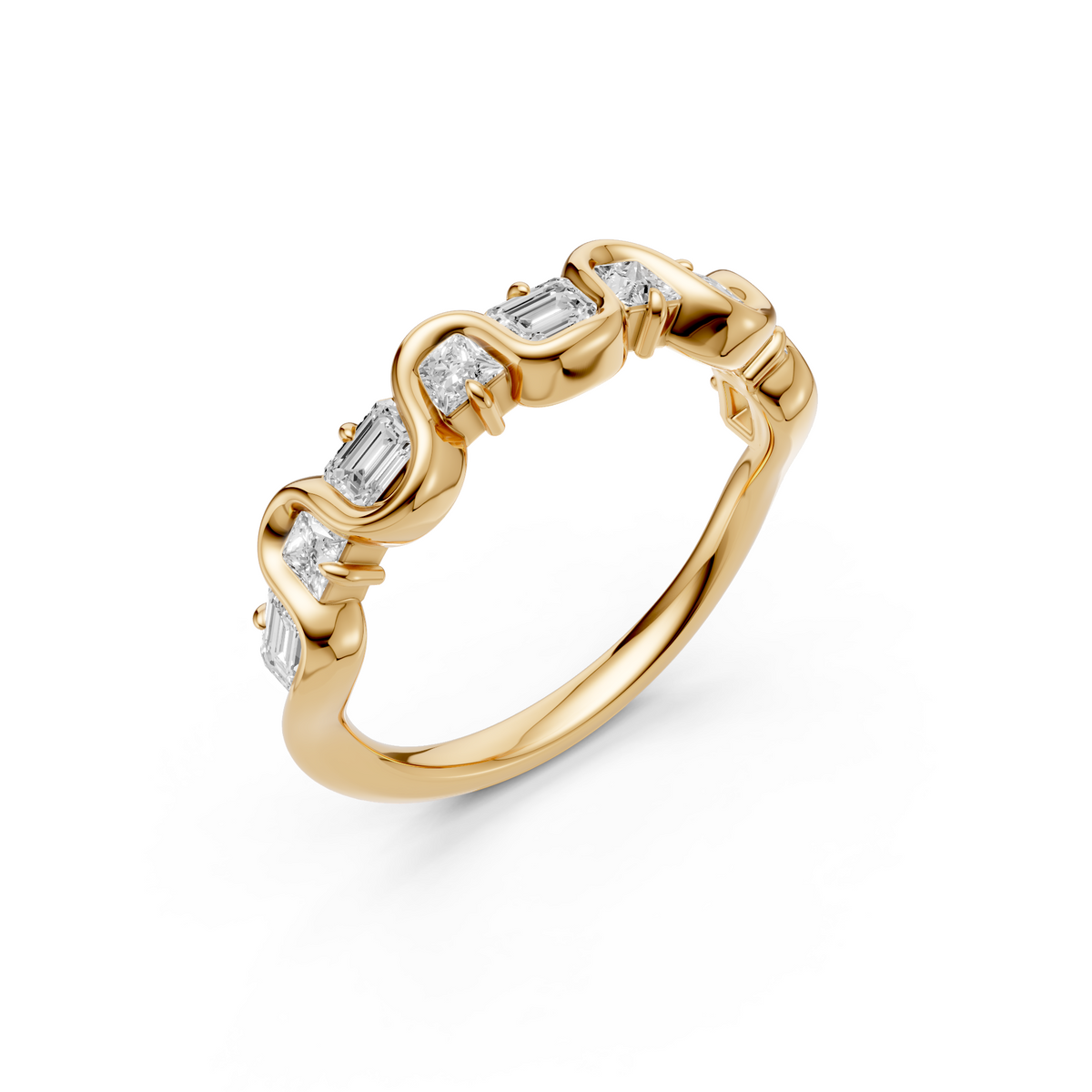 Nova Princess & Emerald Cut Diamond Stackable Band in Gold
