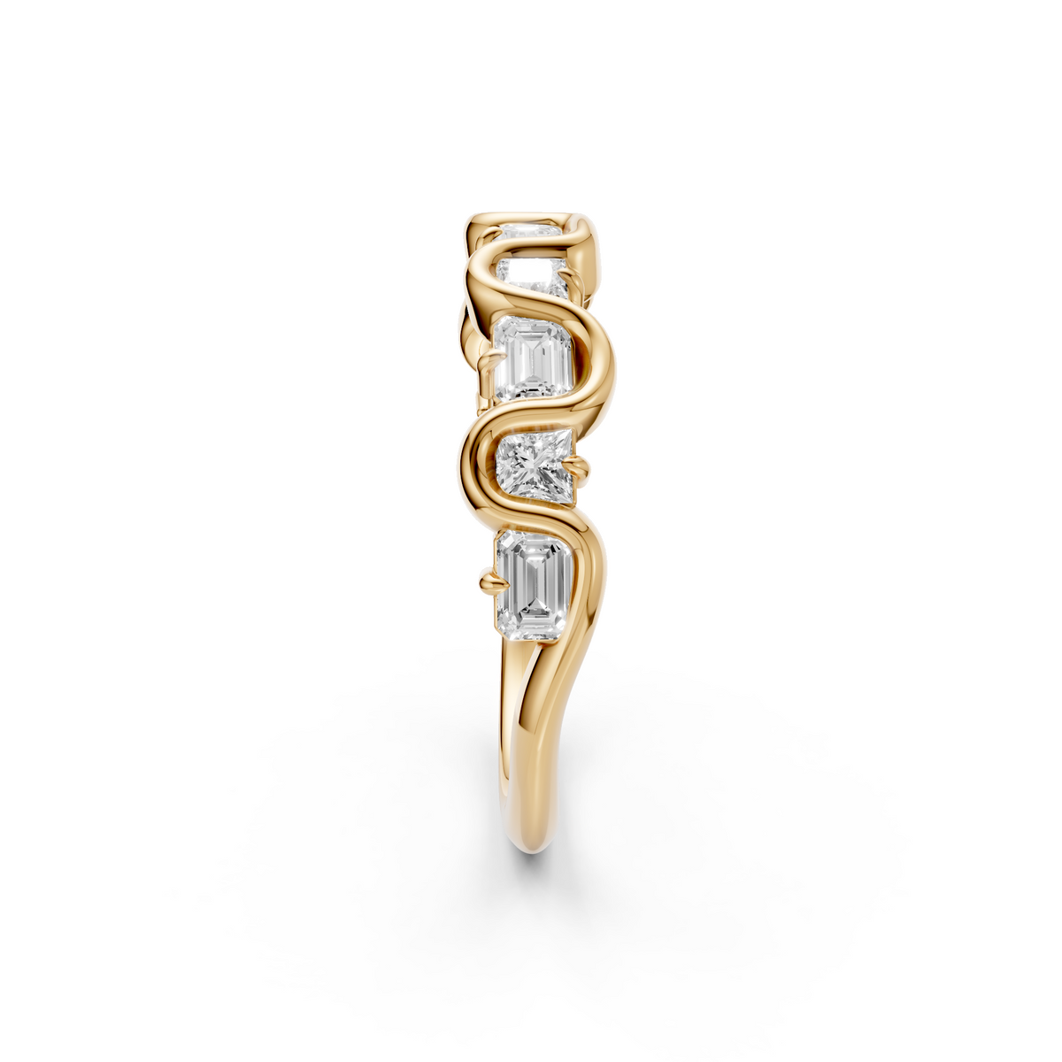 Nova Princess & Emerald Cut Diamond Stackable Band in Gold