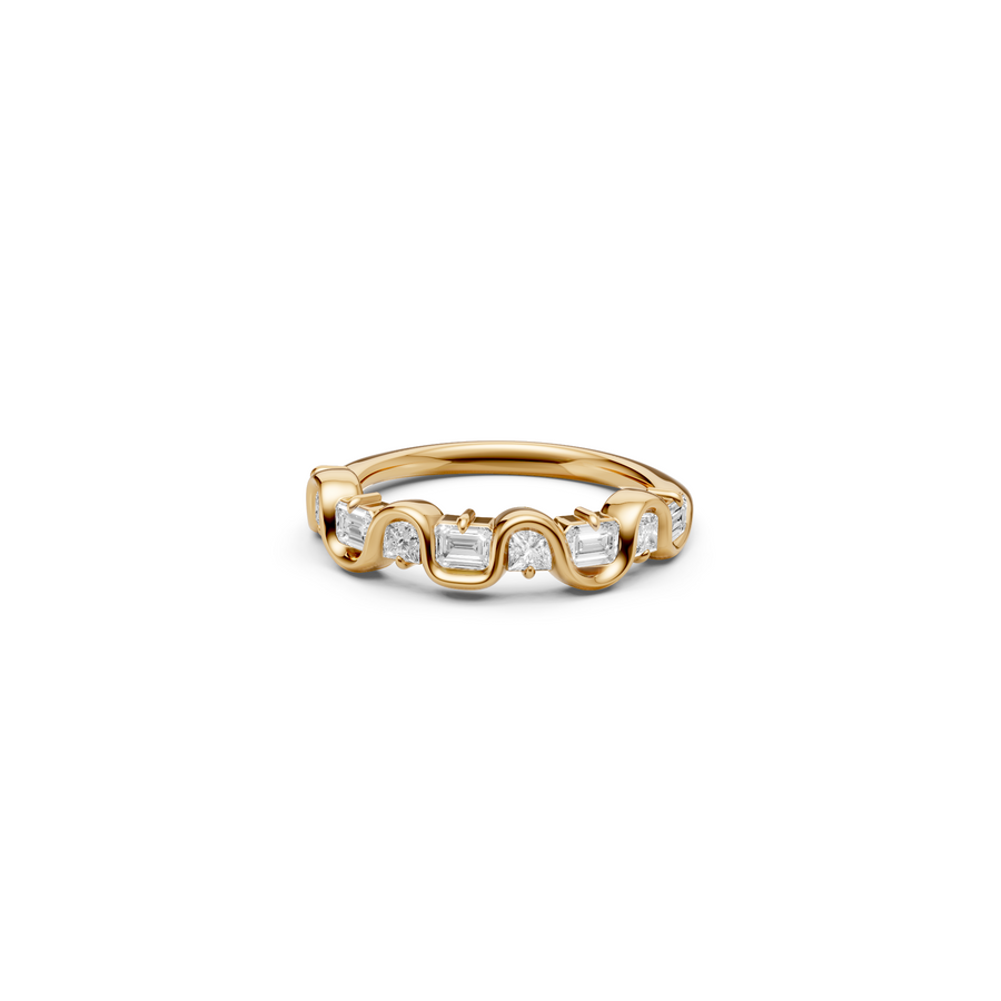 Nova Princess & Emerald Cut Diamond Stackable Band in Gold