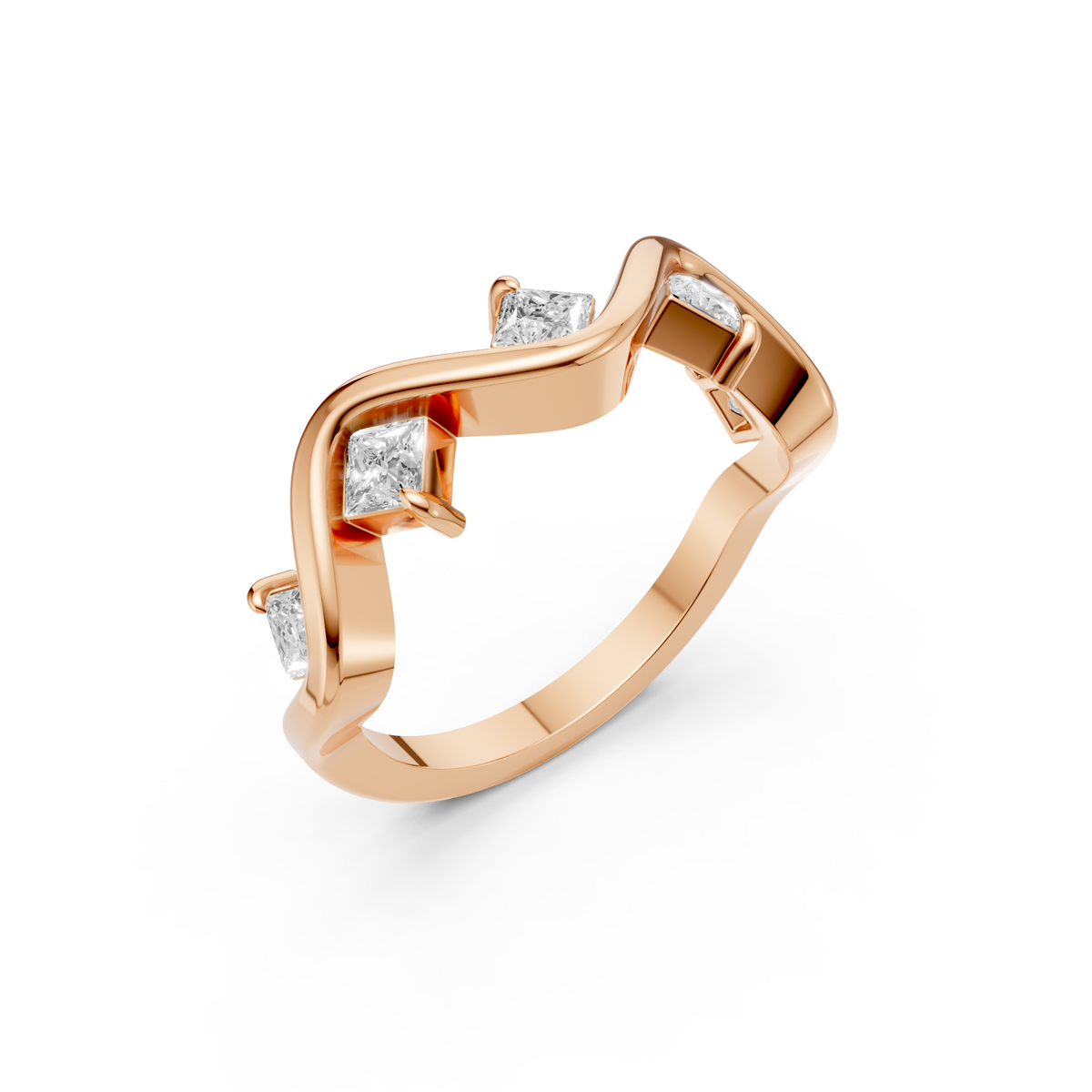 Nova Princess Cut Diamond Stackable Wavy Ring in Gold