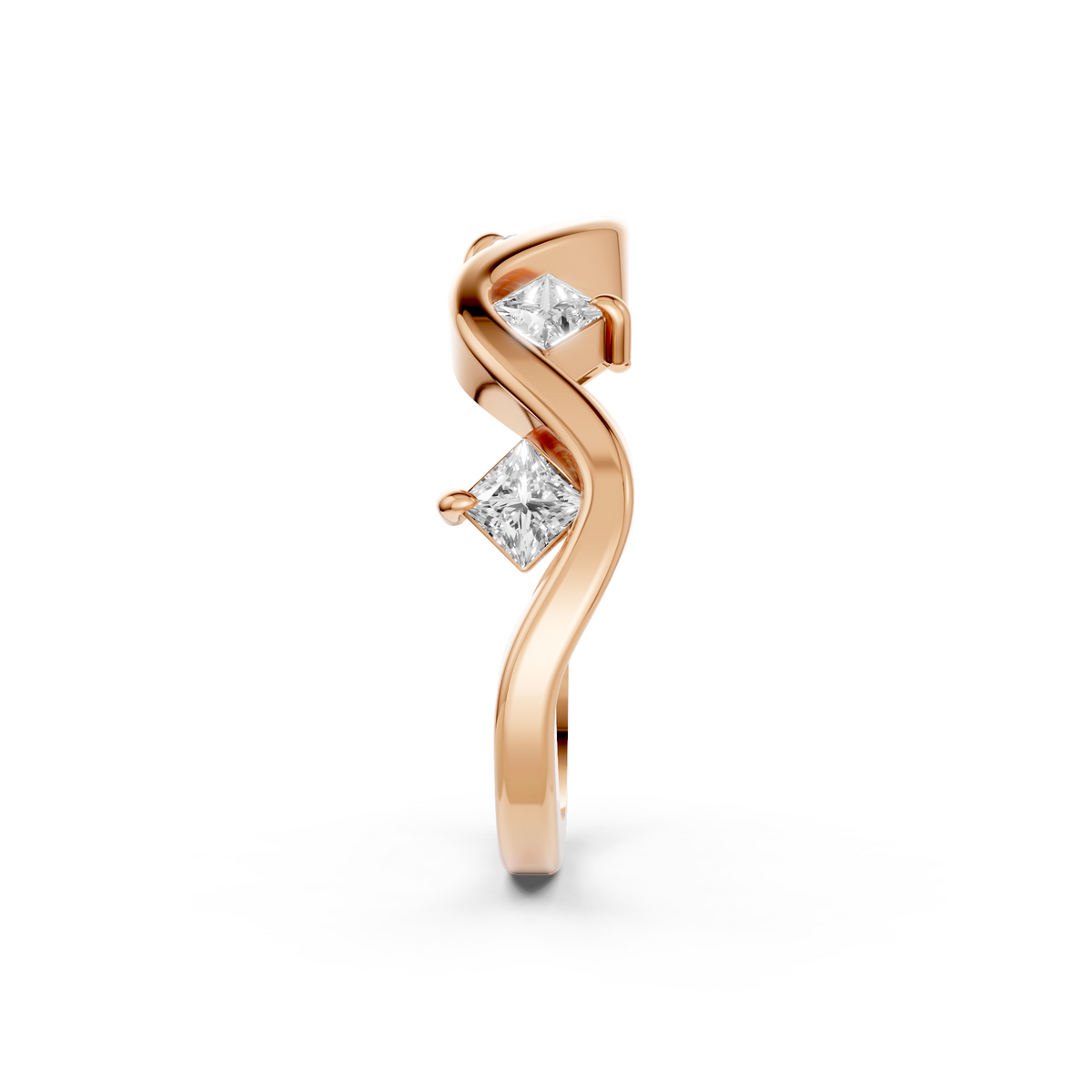 Nova Princess Cut Diamond Stackable Wavy Ring in Gold