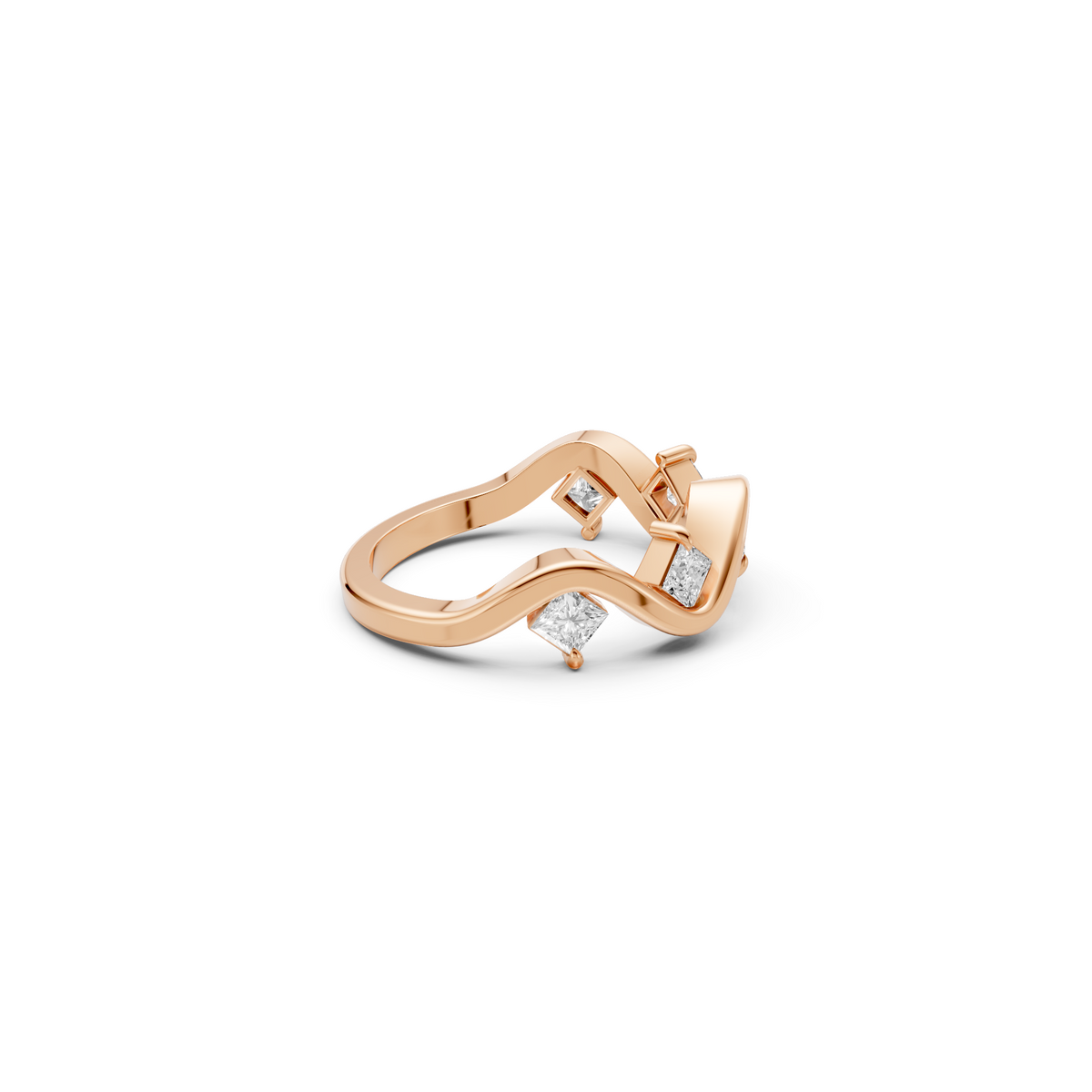 Nova Princess Cut Diamond Stackable Wavy Ring in Gold