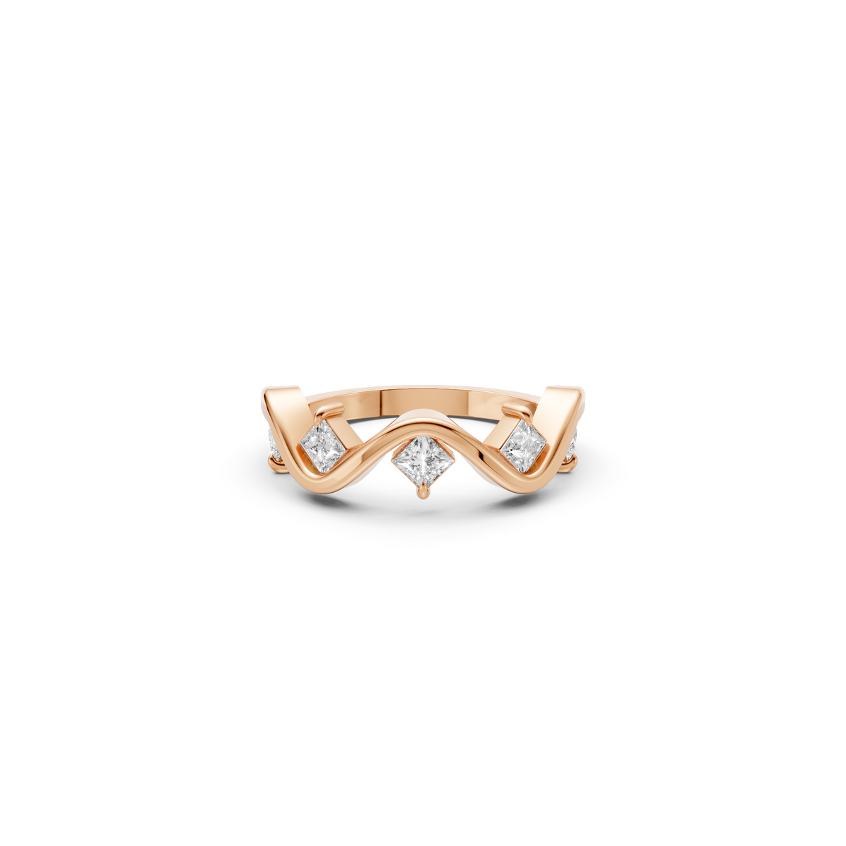 Nova Princess Cut Diamond Stackable Wavy Ring in Gold
