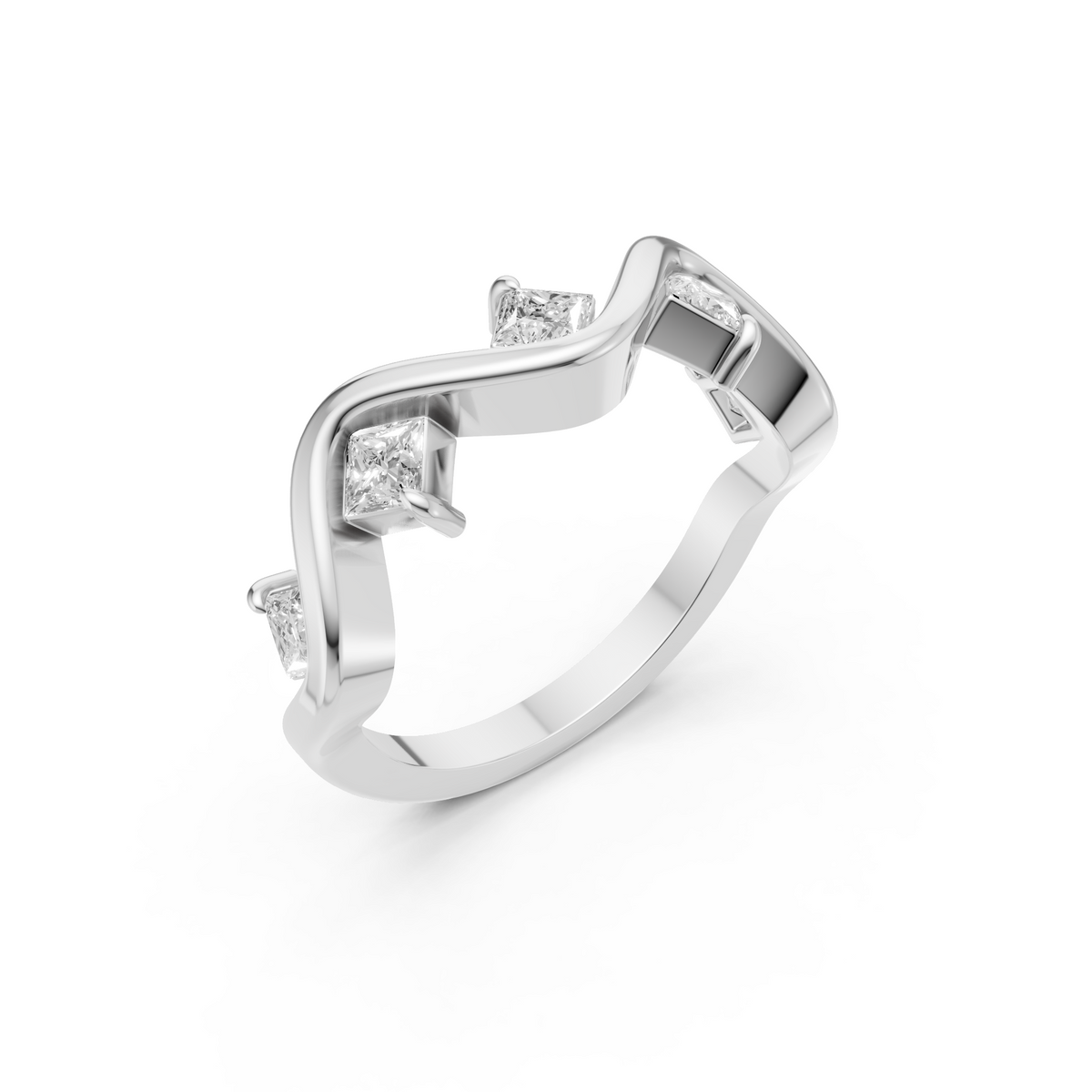 Nova Princess Cut Diamond Stackable Wavy Ring in Gold