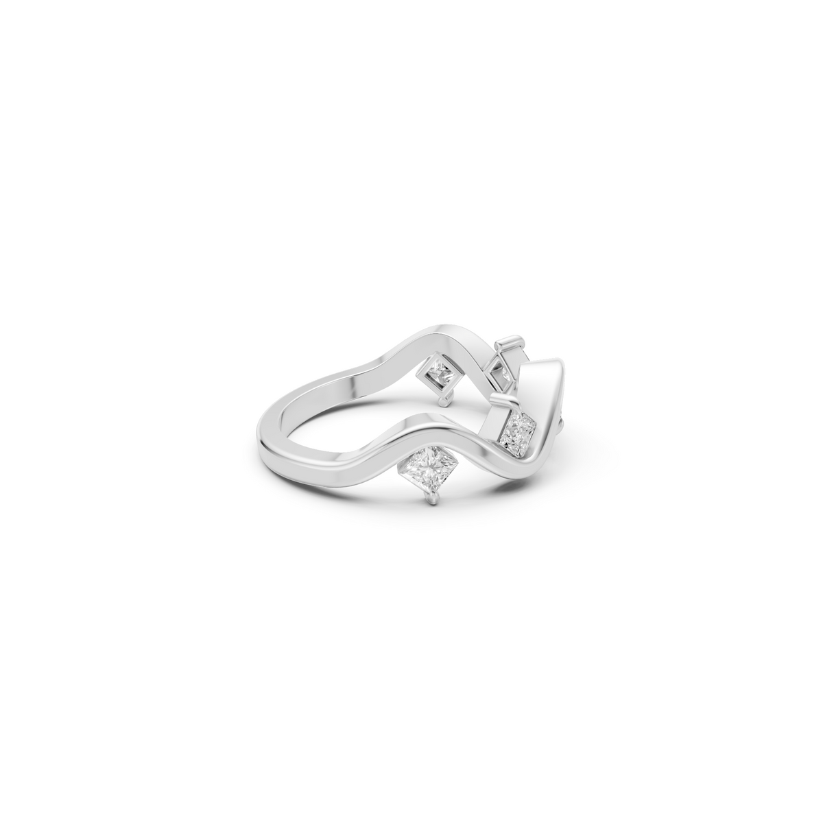Nova Princess Cut Diamond Stackable Wavy Ring in Gold