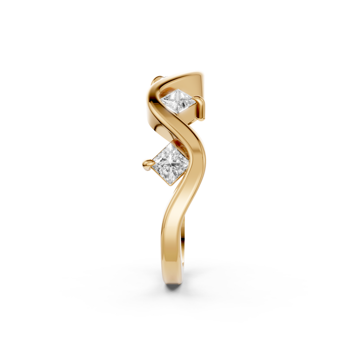 Nova Princess Cut Diamond Stackable Wavy Ring in Gold