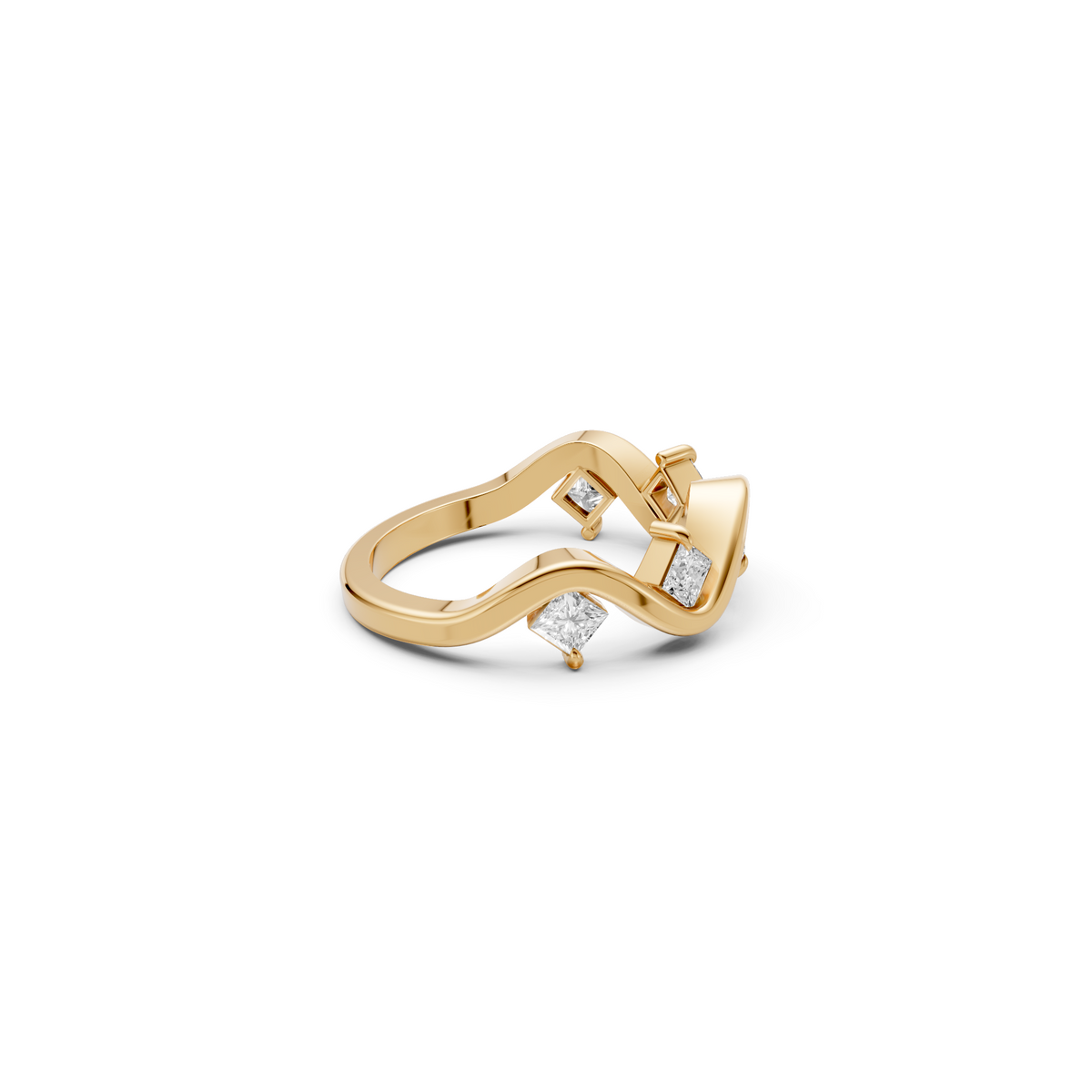Nova Princess Cut Diamond Stackable Wavy Ring in Gold