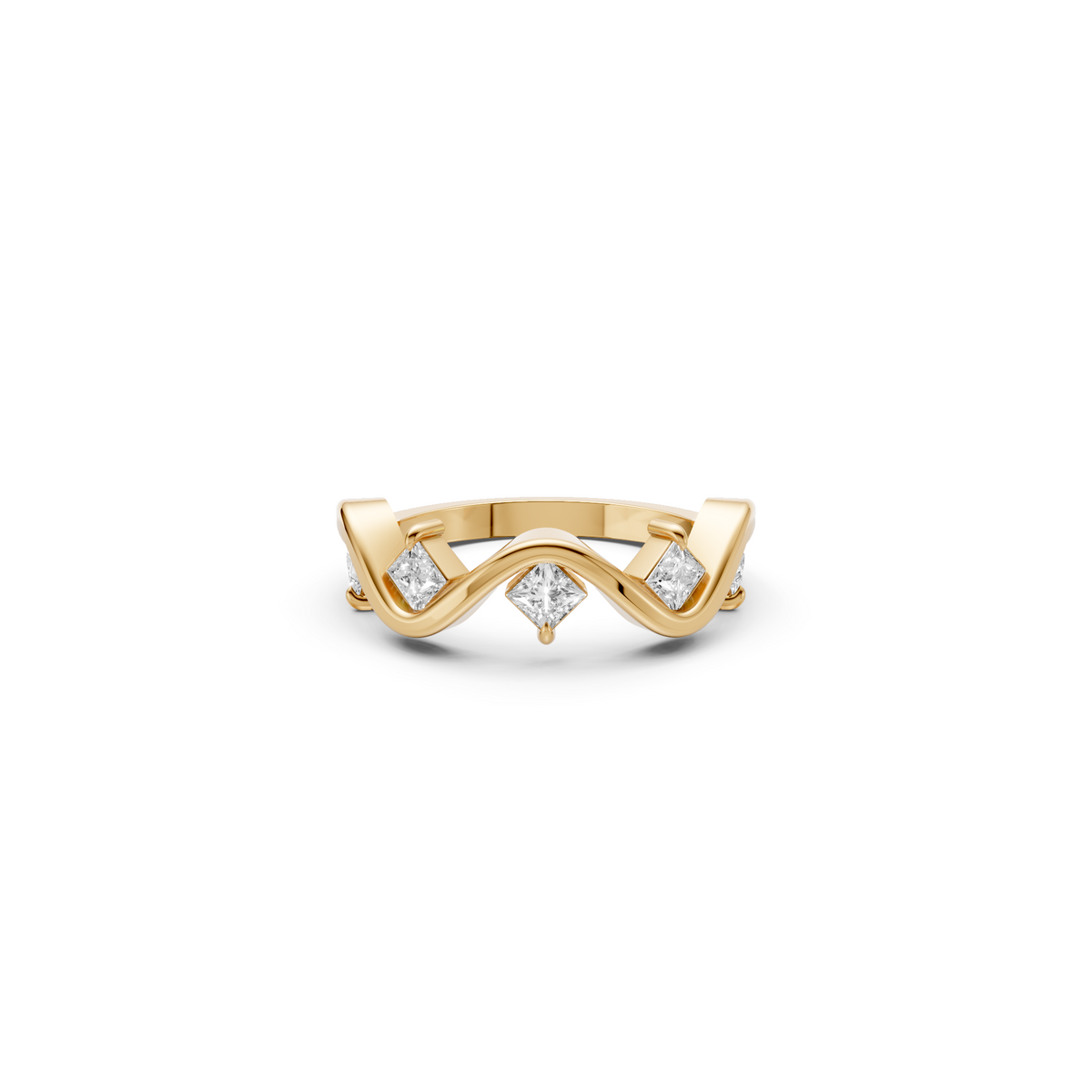 Nova Princess Cut Diamond Stackable Wavy Ring in Gold