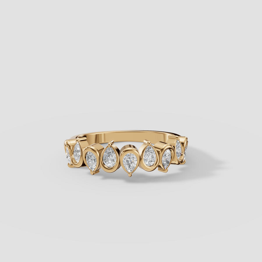 Lacey Pear Diamond Alternating Bezel Half Eternity Wedding Band in 14K Gold
