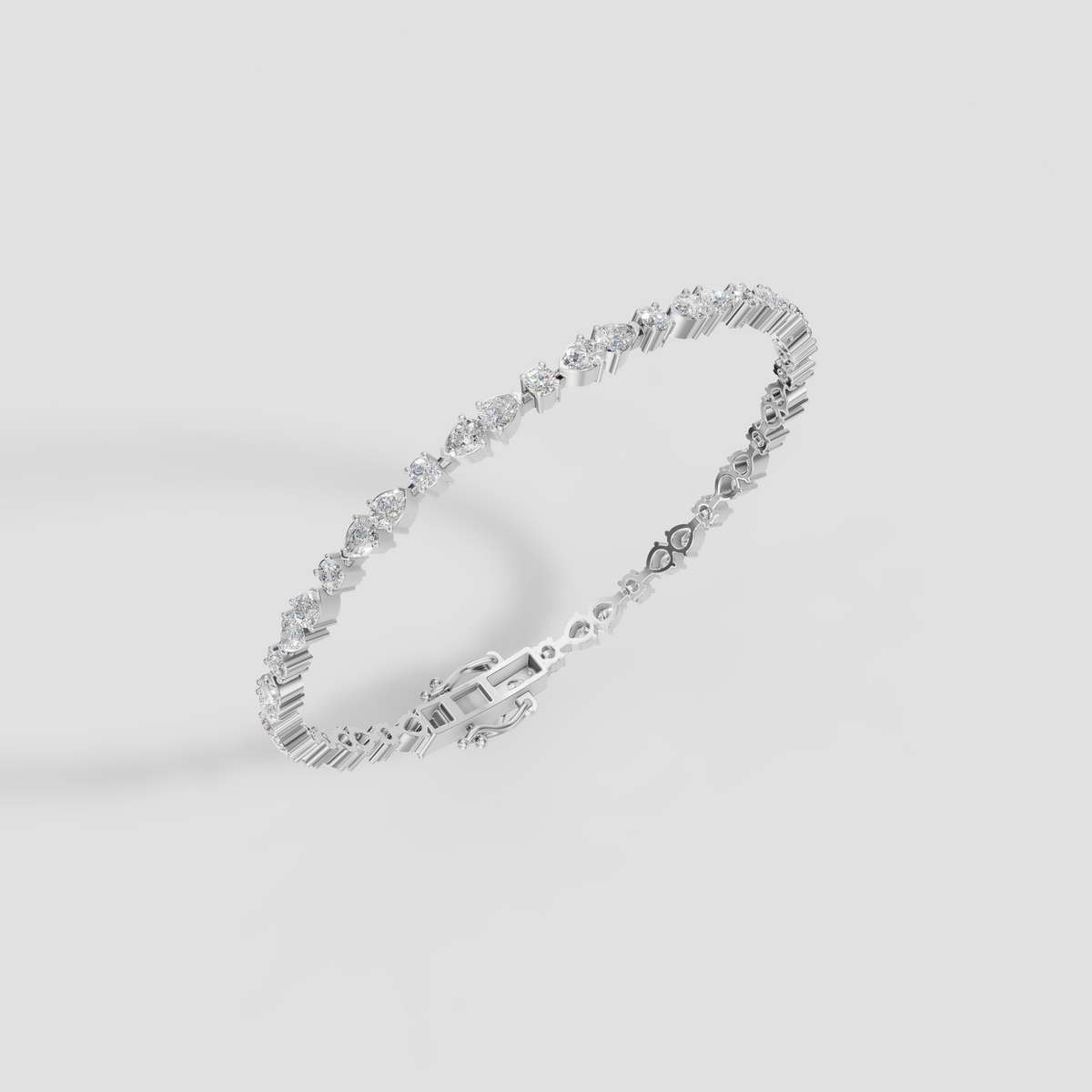 Pear Cut Diamond Link Bracelet with Round Diamond Accents